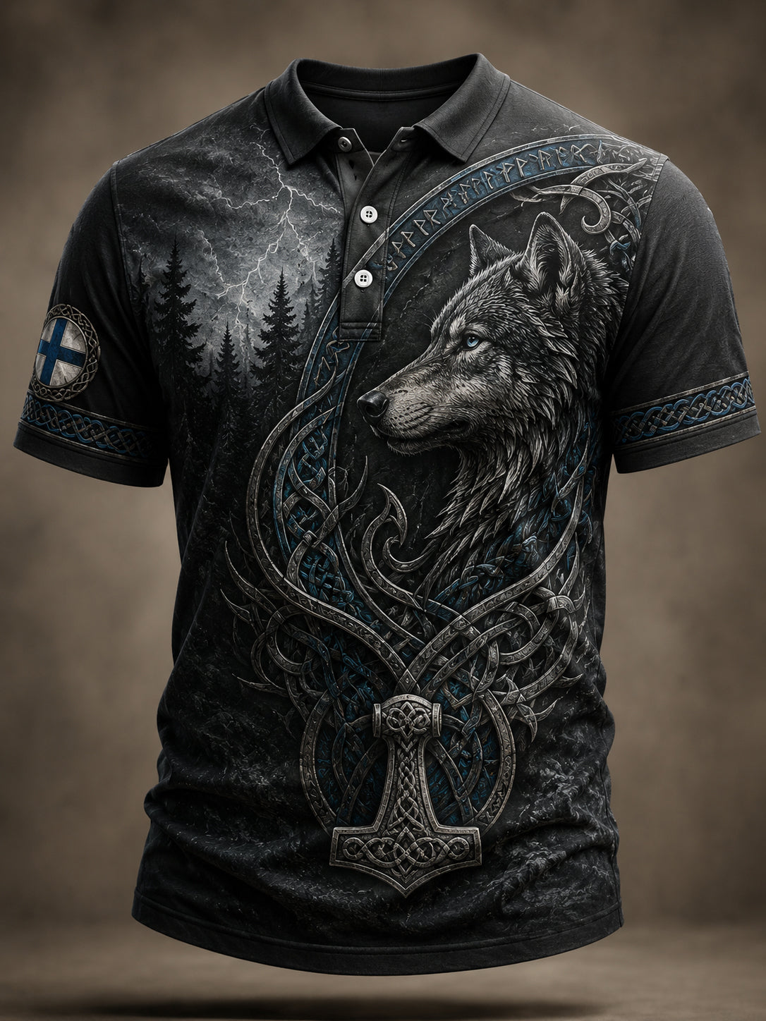 Herren-Finnischer Wikinger-Patriotischer Kunstdruck-Polo