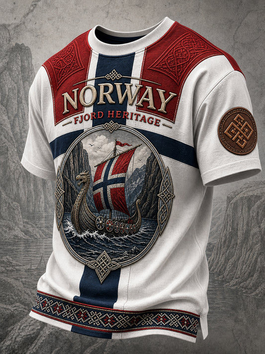Retro norwegisches Wikinger-, skandinavisches, nordisches Kulturbild‑Lässig‑T‑Shirt