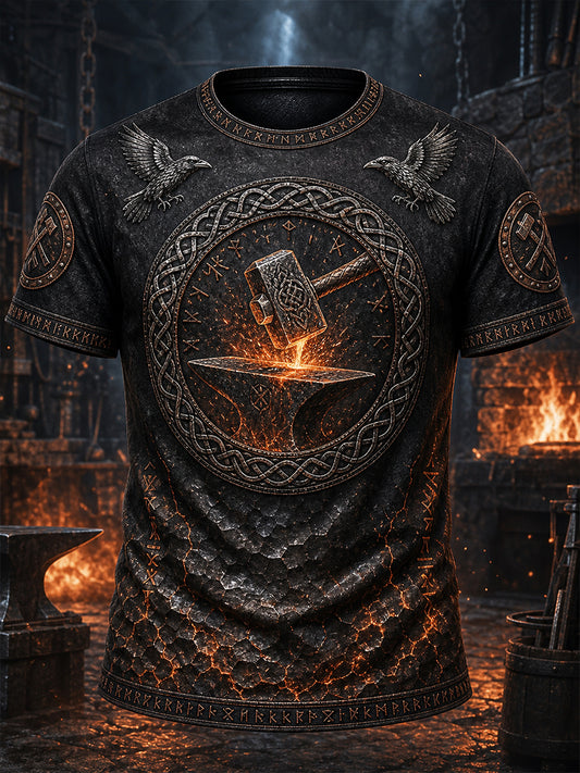Retro-Viking-T-Shirt im nordischen Stil mit grafischem Print – lässig und bequem