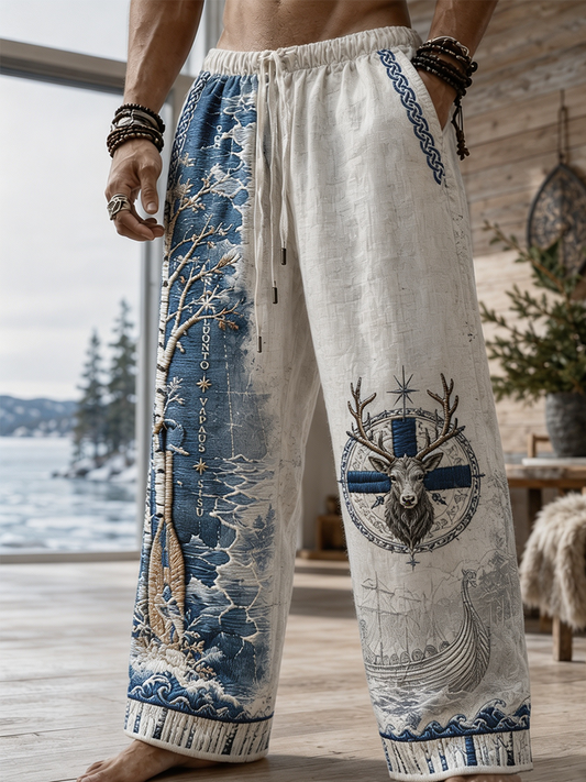 Herrenhose aus Baumwolle und Hanf mit finnischem Wikinger-Motiv