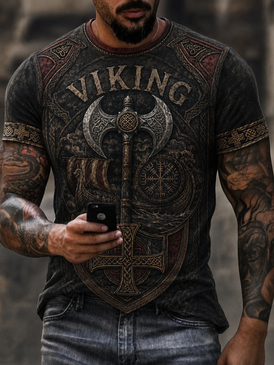 Herren-Vikingert-Shirt mit Druck