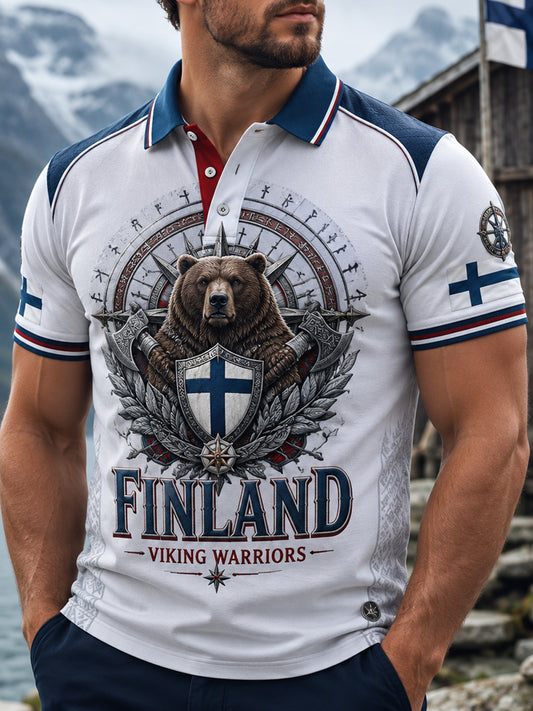 Herren-Finnischer Wikinger-Patriotischer Kunstdruck-Polo