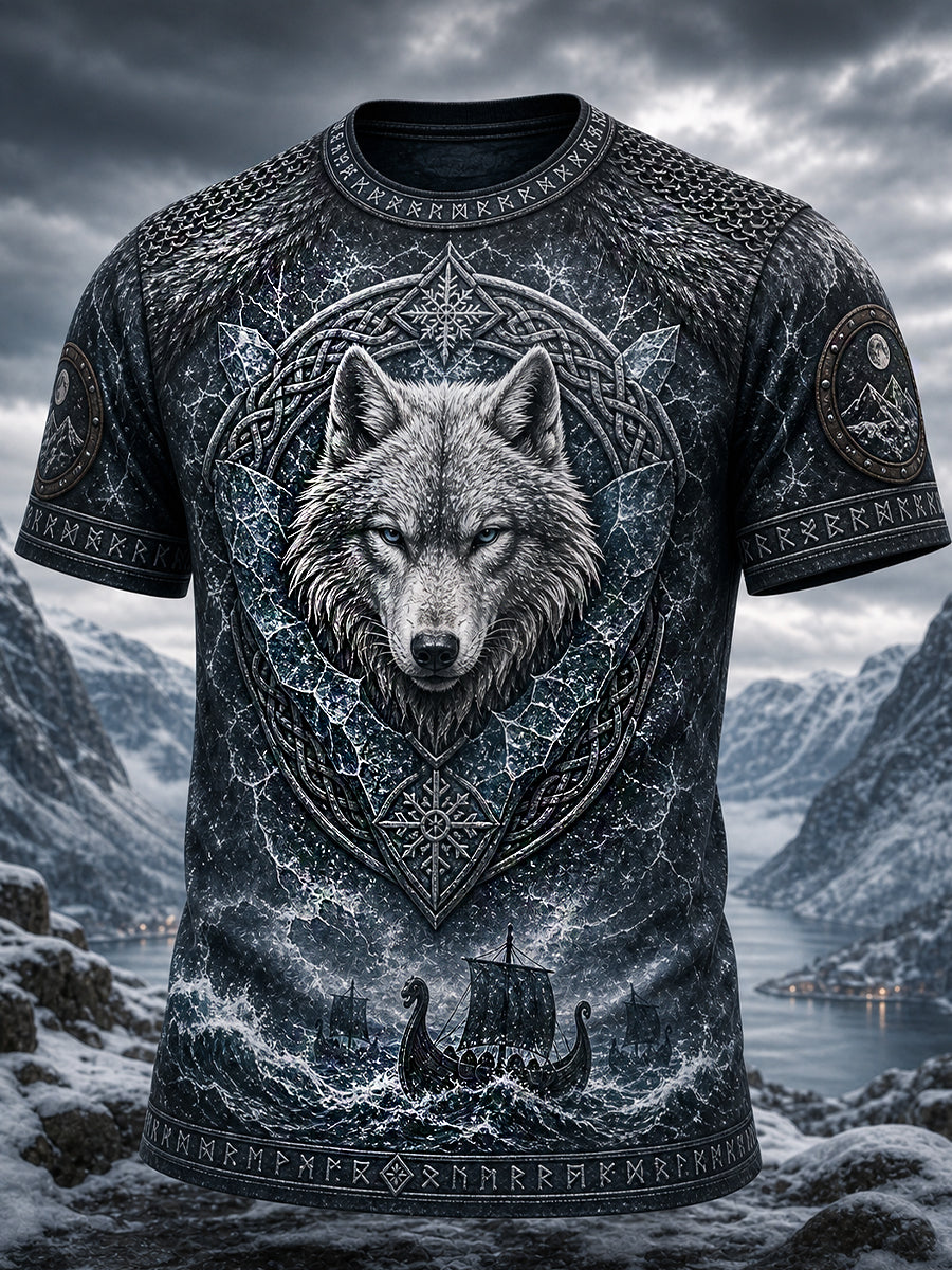 Retro-Viking-T-Shirt im nordischen Stil mit grafischem Print – lässig und bequem
