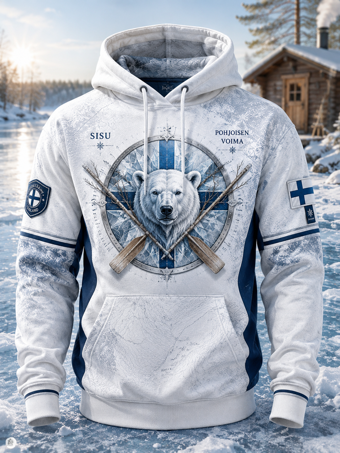 Herren Finnische Wikinger Übergroße Schulter Hoodie mit Taschen