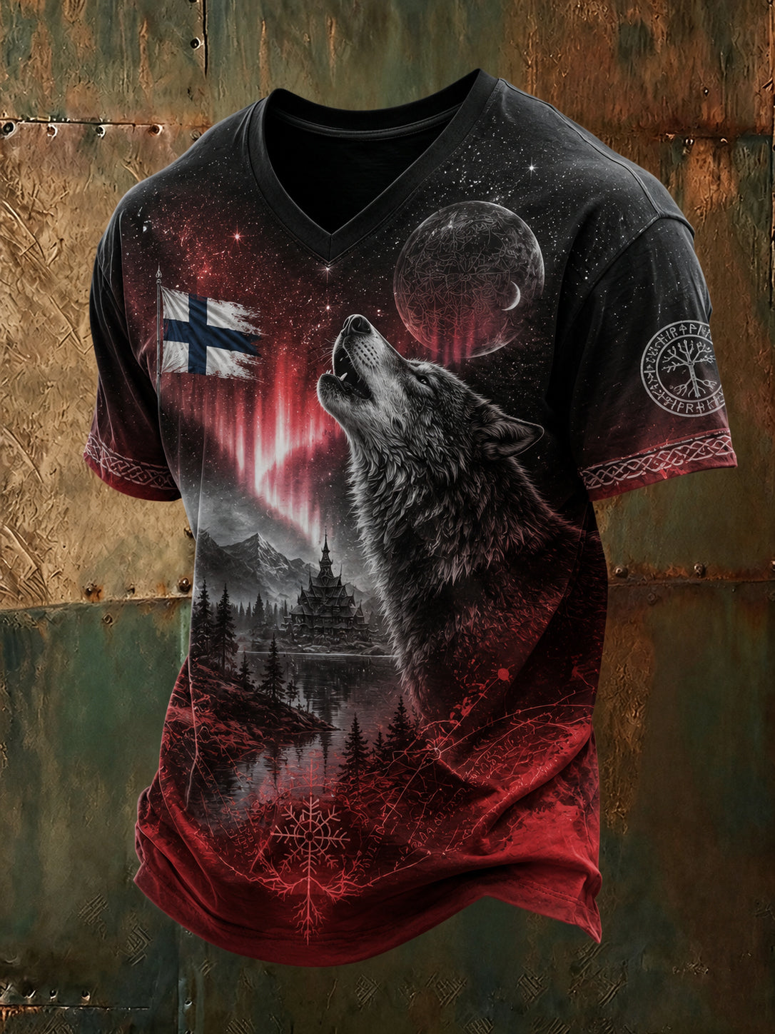 Finnisches Viking Patriotischer Kunstdruck T-Shirt für Männer