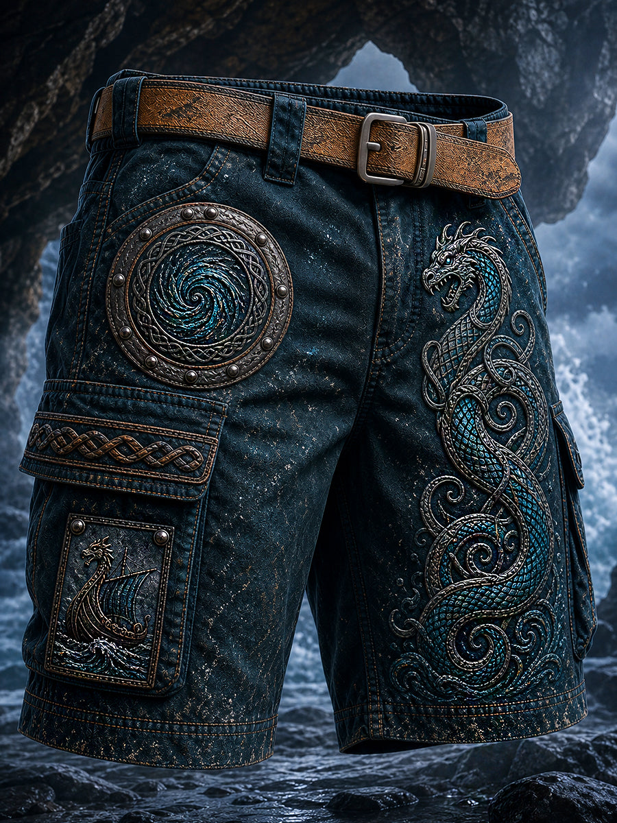 Retro Viking Nordic-Style Grafik druck Freizeit Cargo hosen