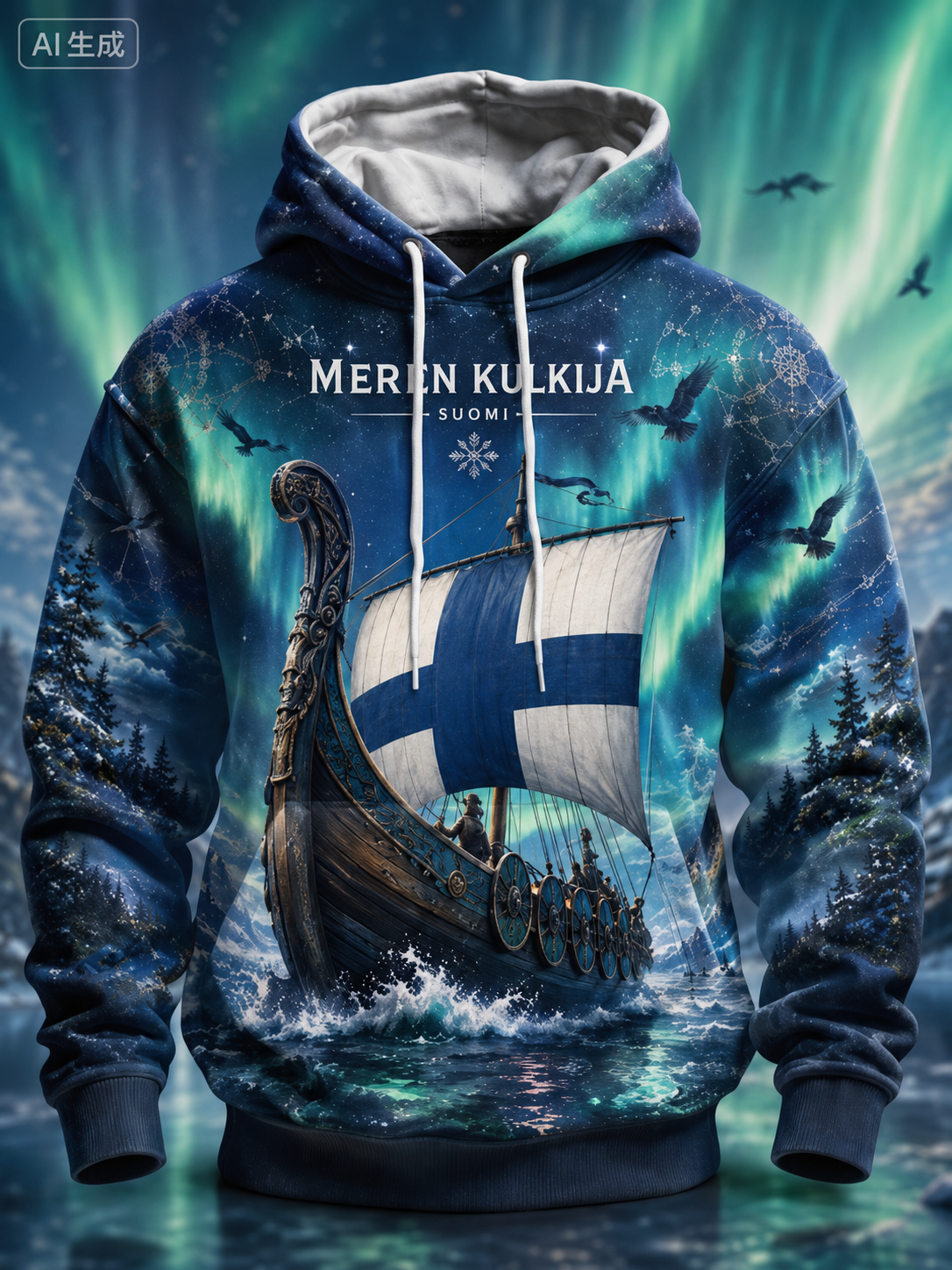 Herren-Viking-Pullover aus Finnland, übergroß, mit abfallenden Schultern und Taschen