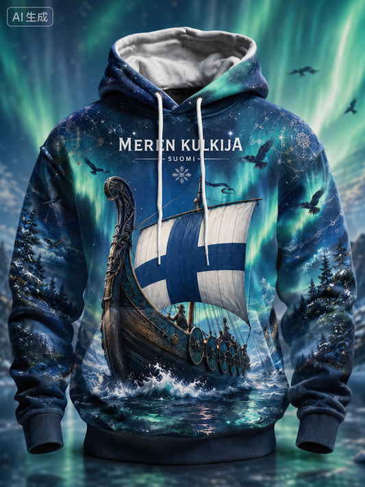 Herren-Viking-Pullover aus Finnland, übergroß, mit abfallenden Schultern und Taschen