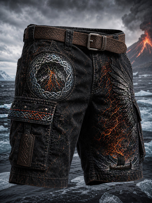 Retro-Viking-Hose im nordischen Stil mit grafischem Print, lässiger Cargostil