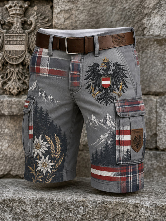 Herren shorts mit künstlerischen Drucken inspiriert von der österreich ischen ländlichen Kultur