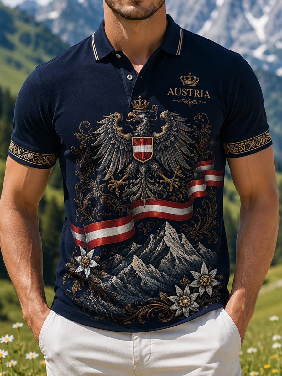 Herren-Polo mit Kunstdruck im österreichischen Landhausstil