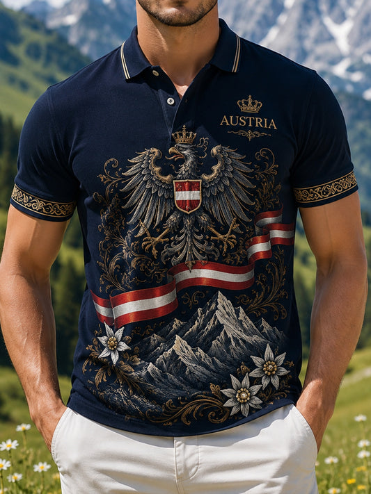 Herren-Polo mit Kunstdruck im österreichischen Landhausstil