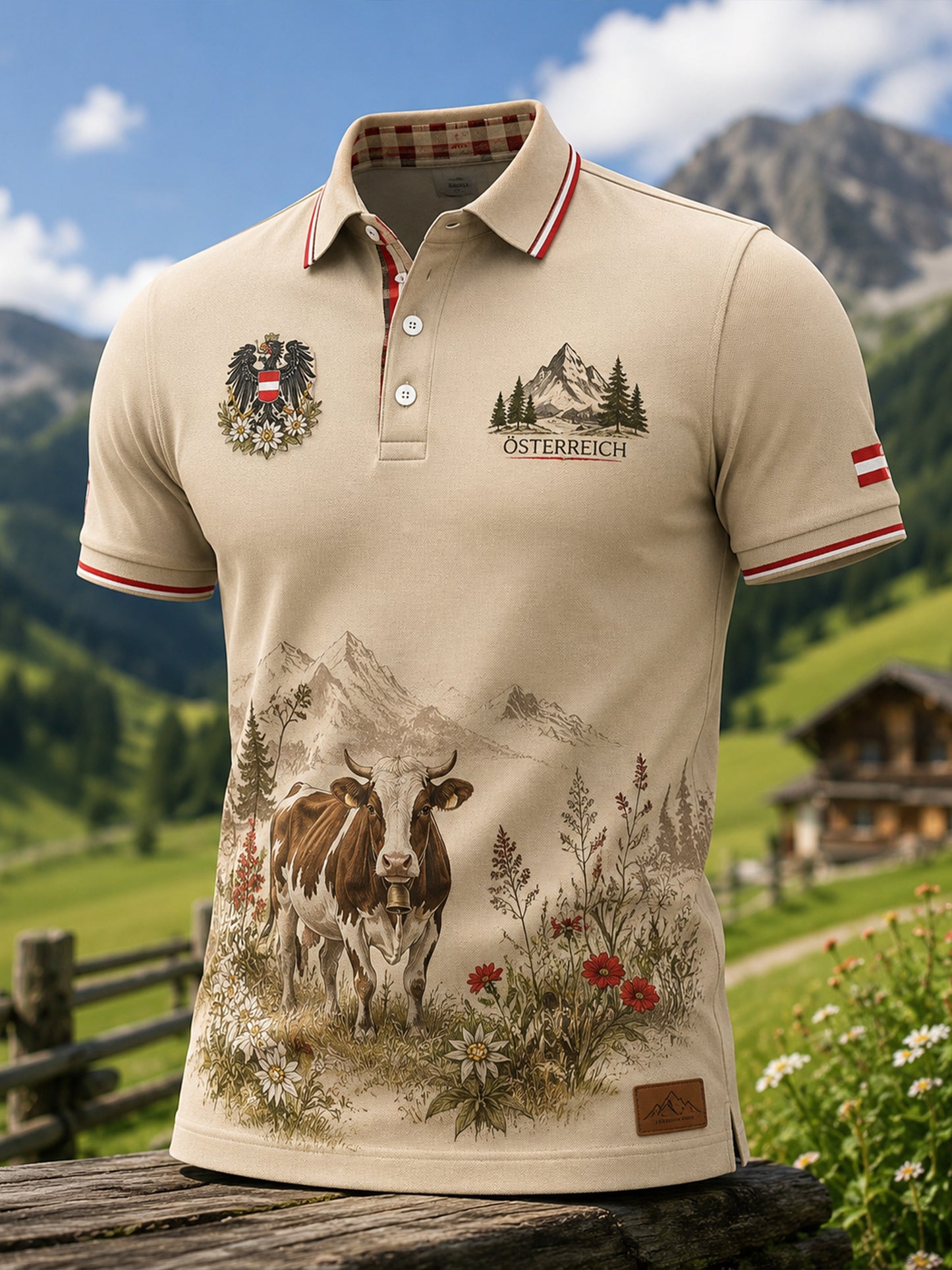 Polos hirt mit österreichi schem Kulturelement-Kunstdruck für Männer