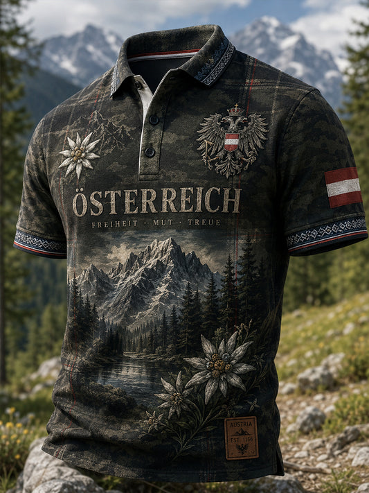 Herren-Polos hirt mit Blumen-und Schnee-Berg-Element-Kunstdruck