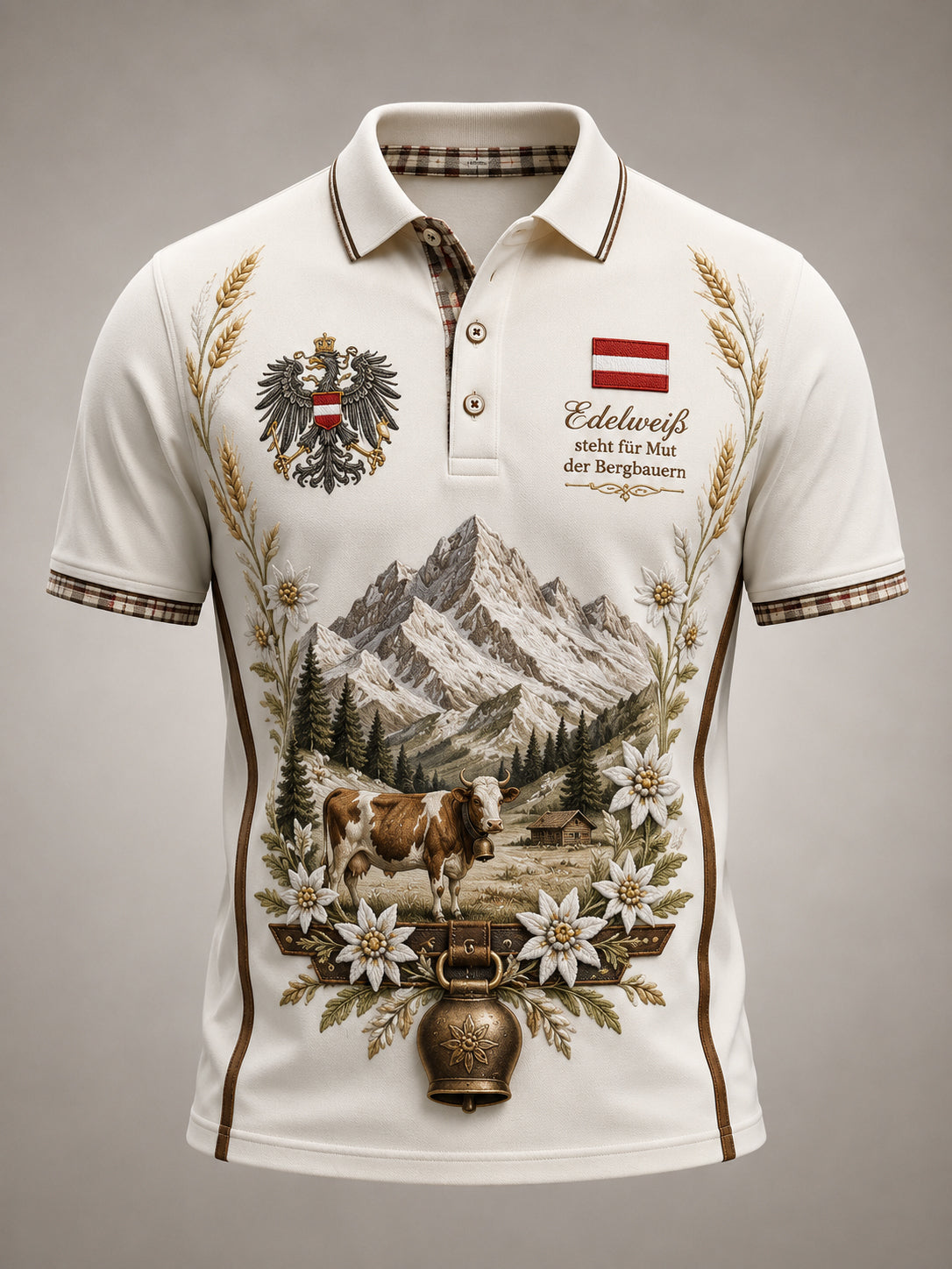 Herren-Polo mit Kunstdruck im österreichischen Landhausstil