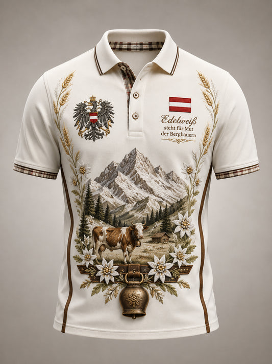 Herren-Polo mit Kunstdruck im österreichischen Landhausstil