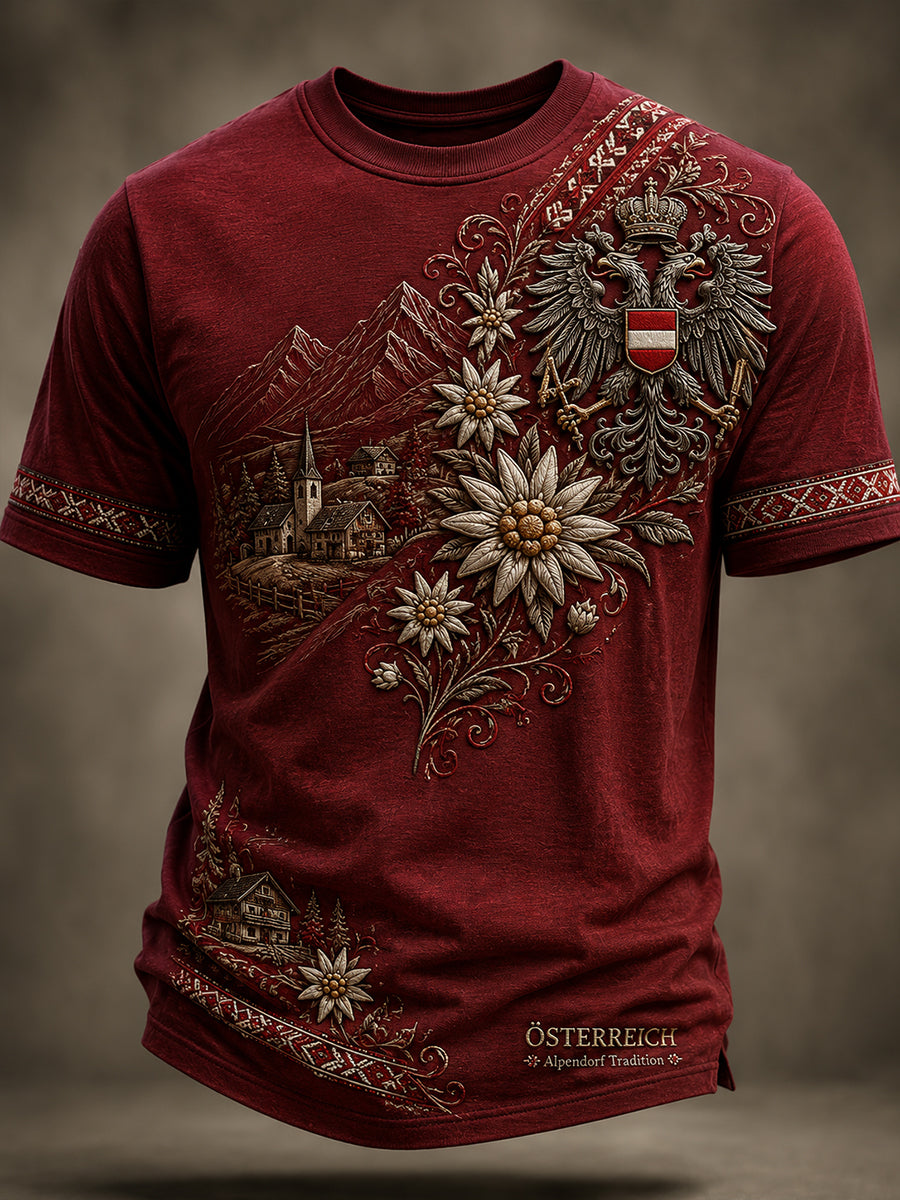Herren-T-Shirt im österreichischen Landhausstil mit Kunstdruck