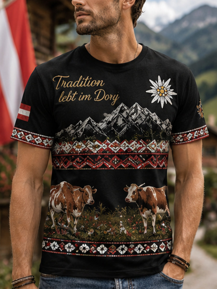 Herren-T-Shirt mit Kunstdruck im österreichischen Landhausstil