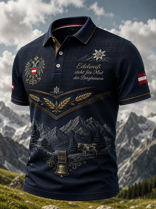 Herren-Polo mit Kunstdruck im österreichischen Landhausstil