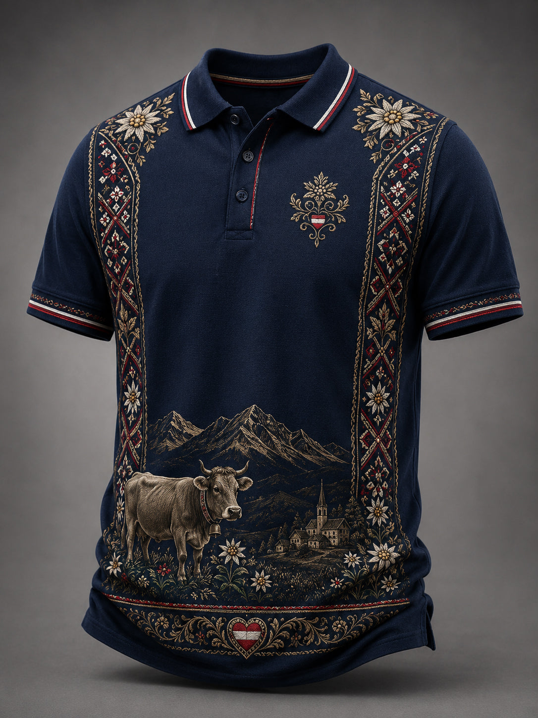 Herren-Polo mit Kunstdruck im österreichischen Landhausstil