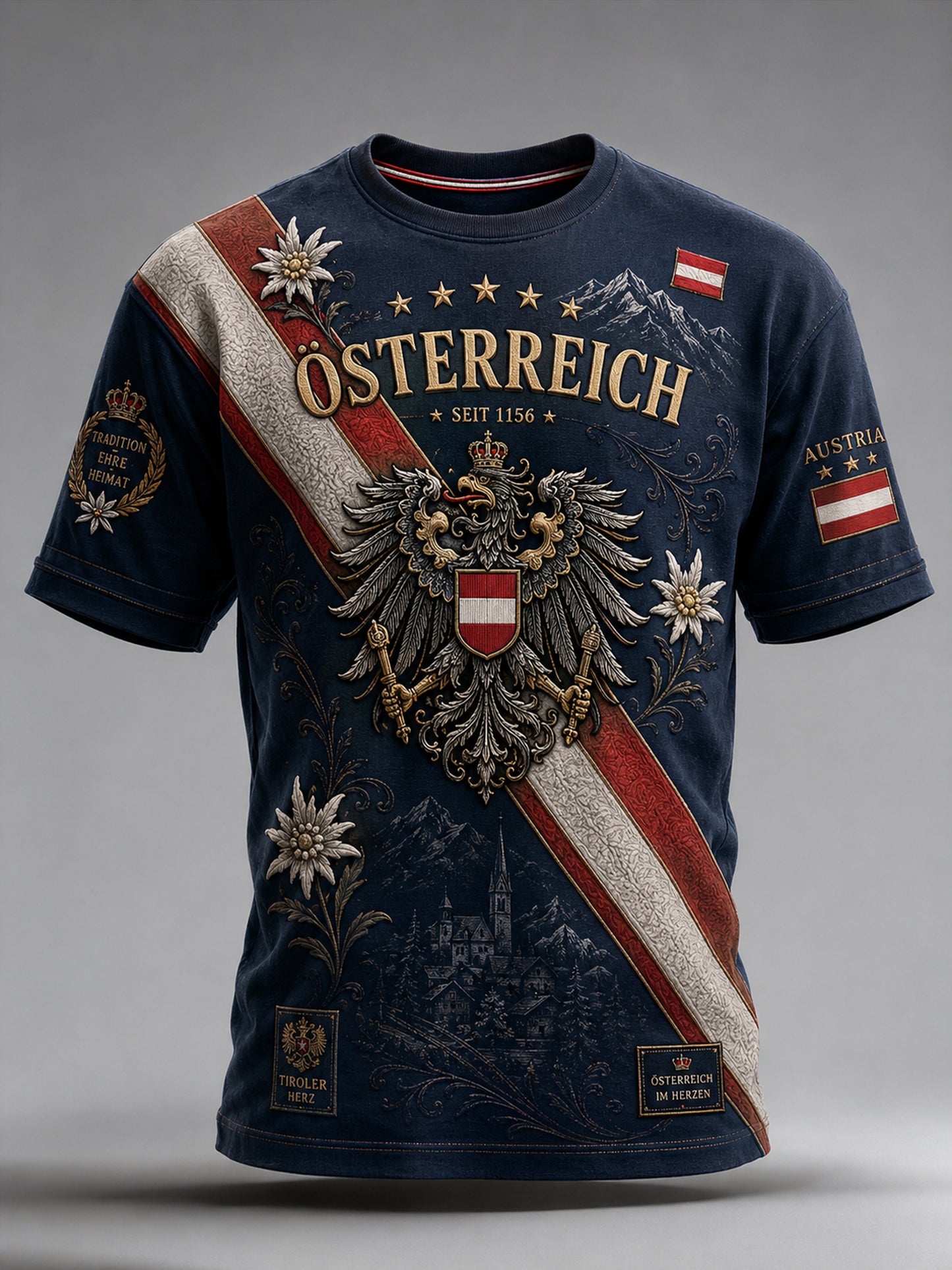 Männer österreich ische Natur landschaft Kultur element Kunstdruck T-Shirt