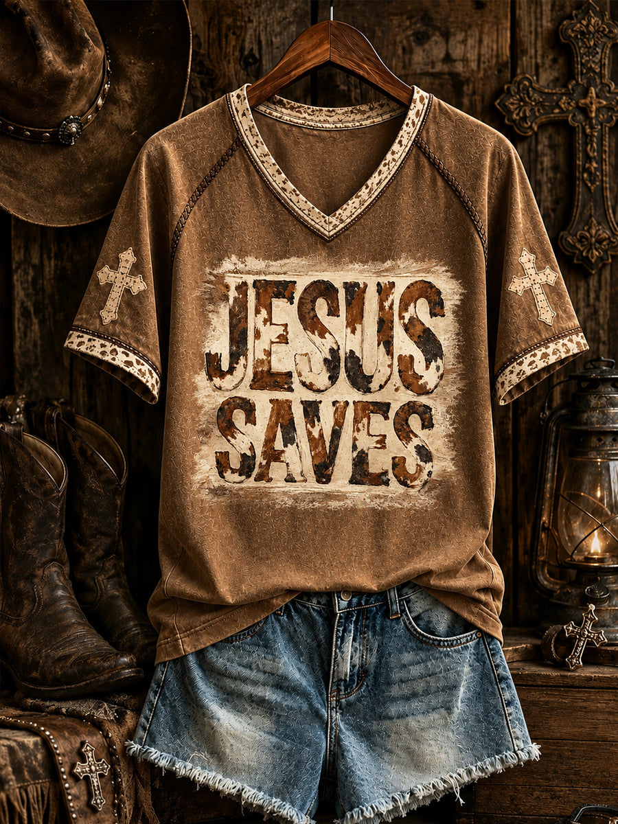 Damen Retro Western Christian JESUS SPAREN Kurzarm T-Shirt