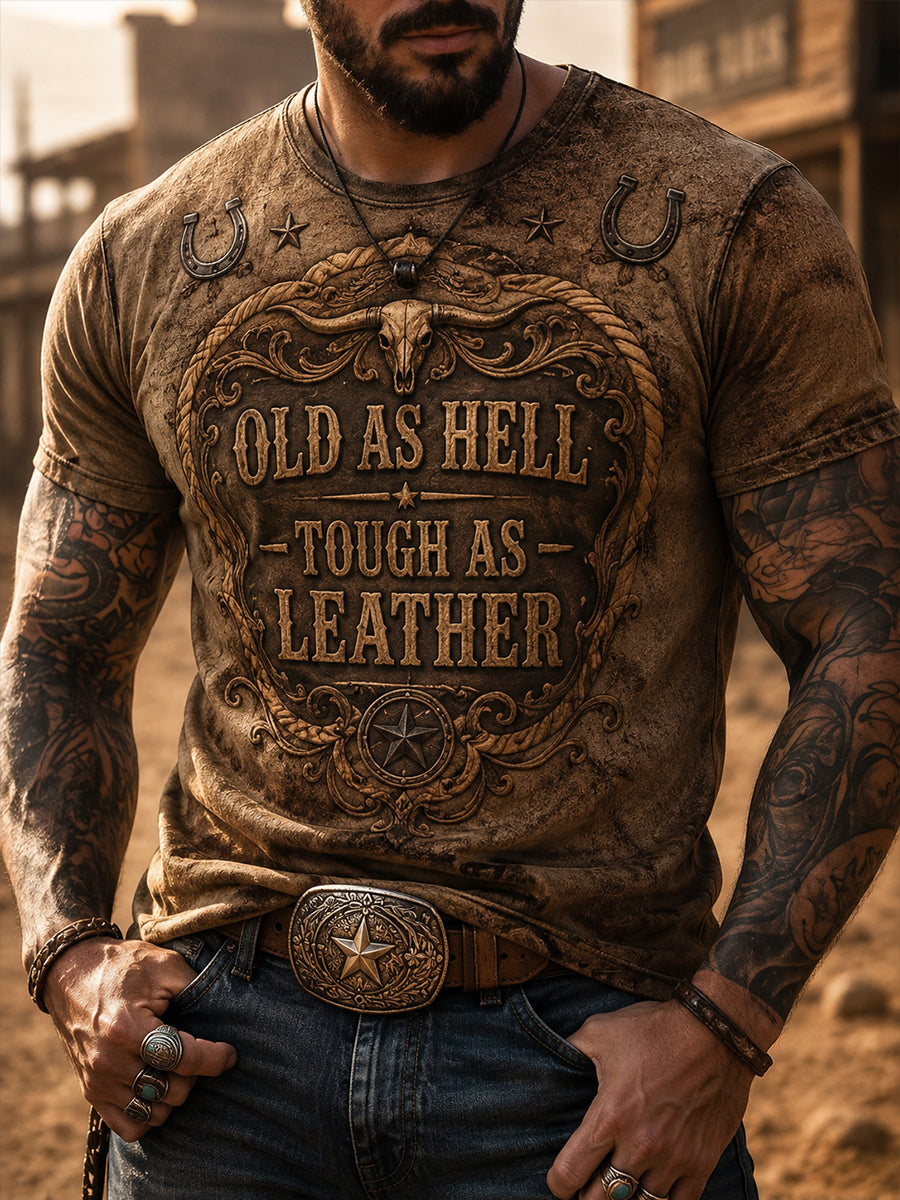 Herren-Retro-Western-Cowboy-T-Shirt mit Schädel-Print und Used-Look