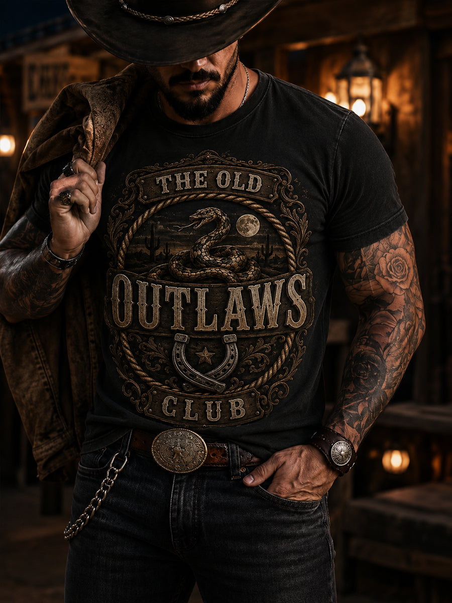 Herren-Retro-Western-Cowboy-T-Shirt mit Schädel-Print und Used-Look