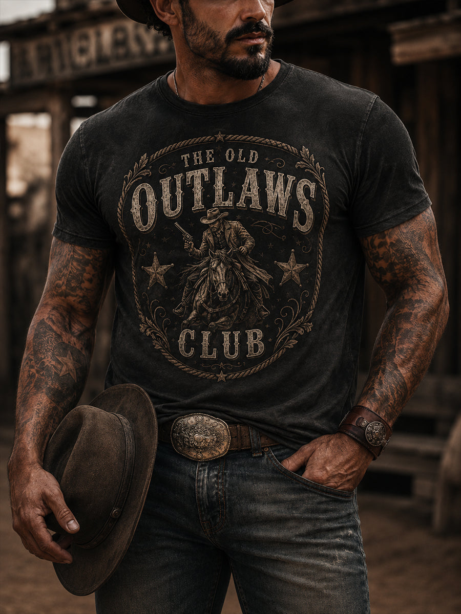 Herren-Retro-Western-Cowboy-T-Shirt mit Schädel-Print und Used-Look