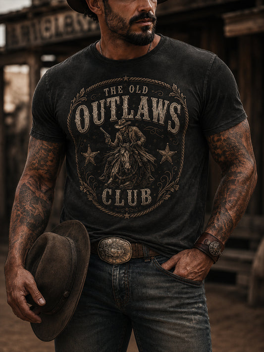 Herren-Retro-Western-Cowboy-T-Shirt mit Schädel-Print und Used-Look