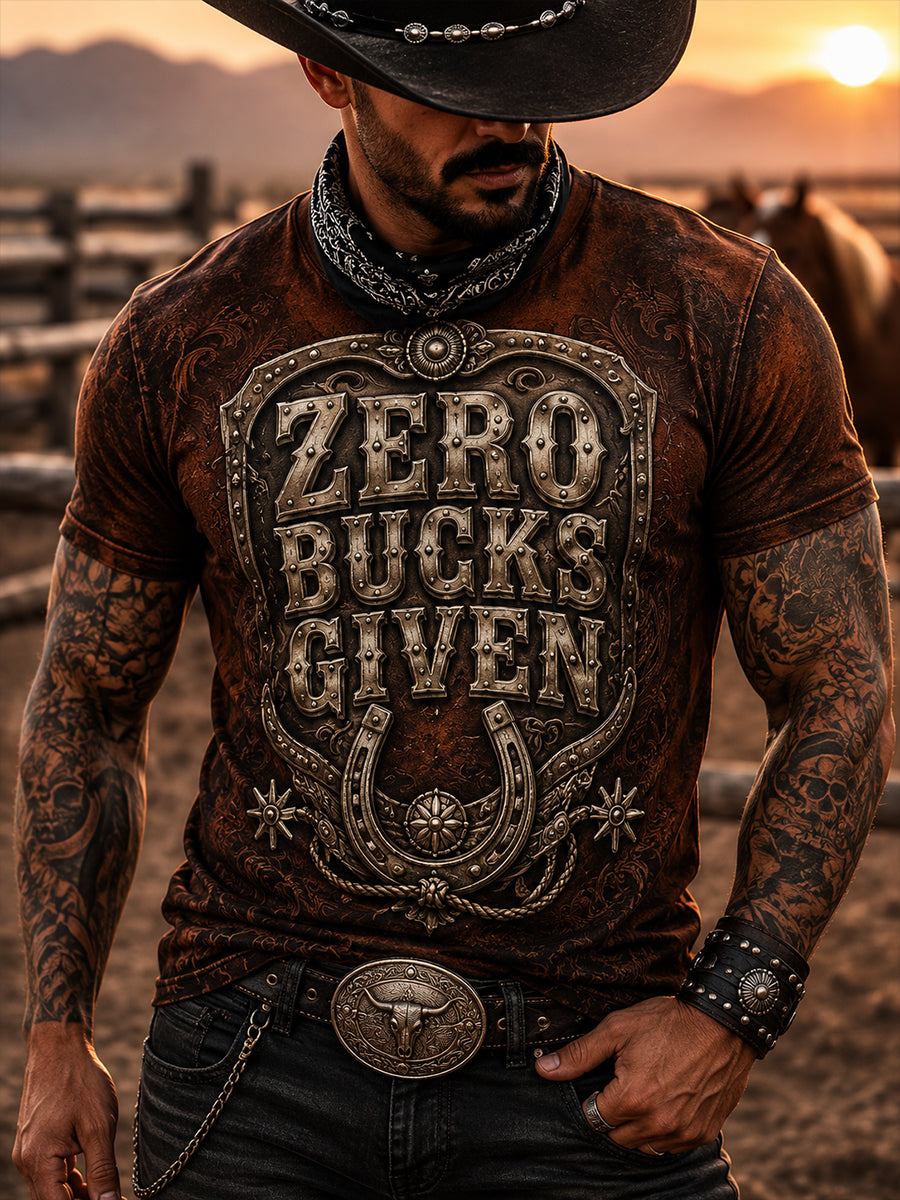 Herren-Retro-Western-Cowboy-T-Shirt mit Schädel-Print und Used-Look