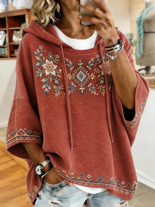 Damen-Vintage-Western-Style lässige weite Kapuzenjacke