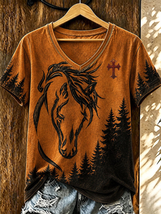 T-Shirt mit kurzen Ärmeln für Damen Western pferd