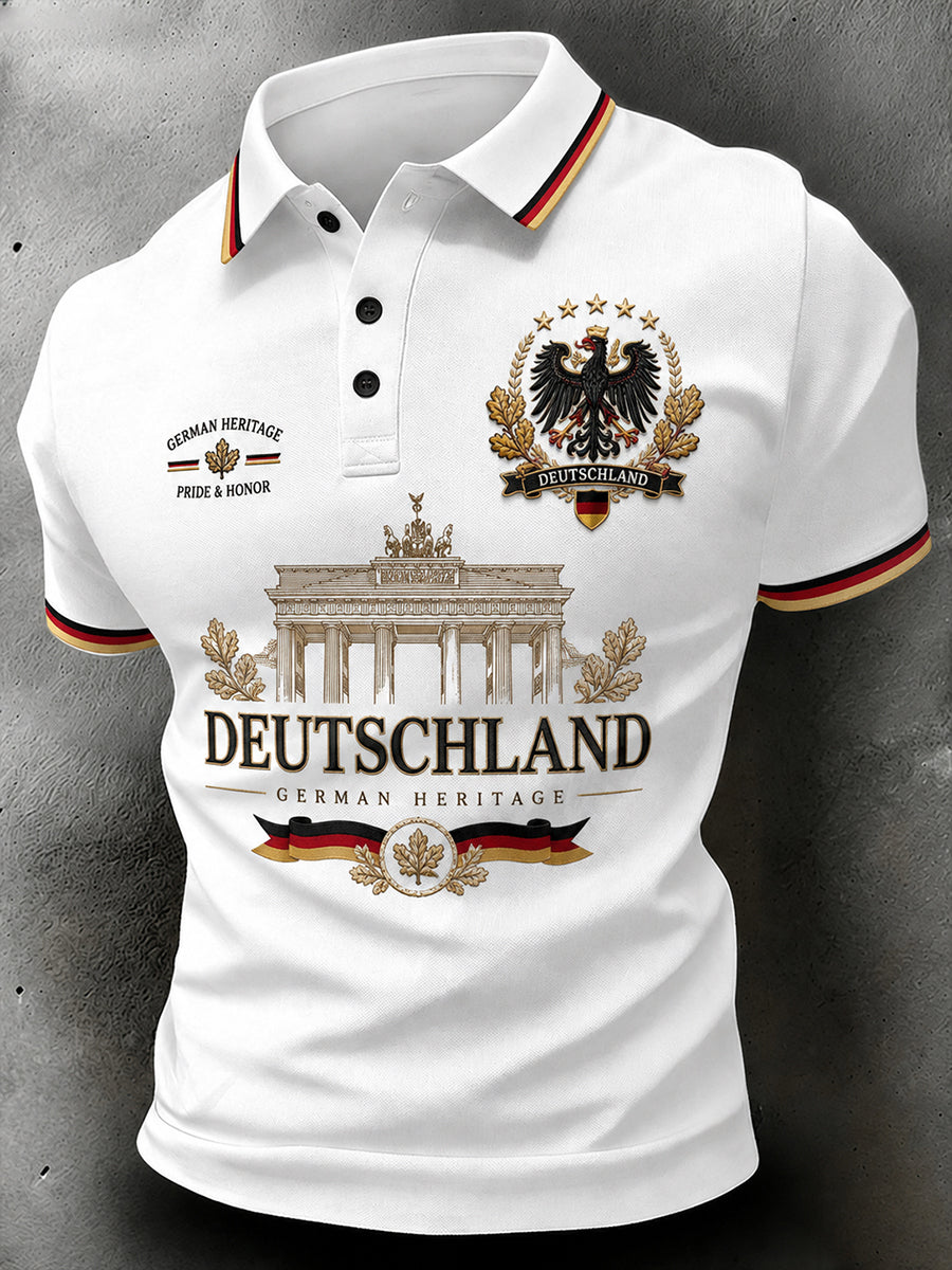 Herren-Poloshirt im Retro-Stil mit Adler-Print und kurzen Ärmeln