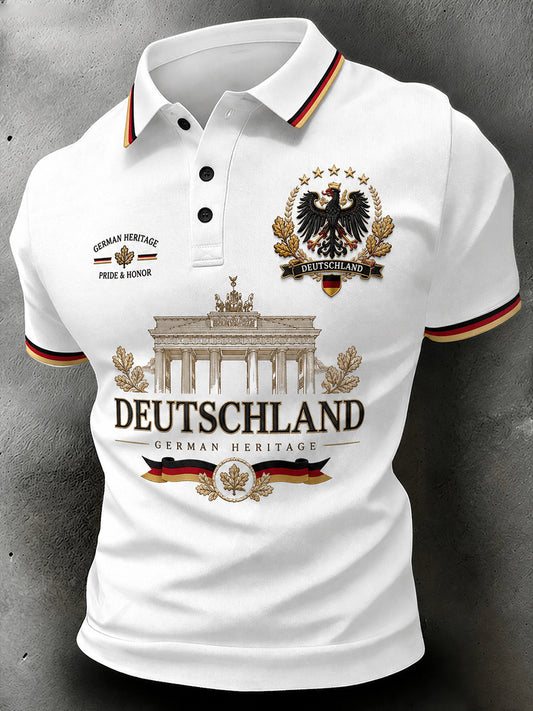 Herren-Poloshirt im Retro-Stil mit Adler-Print und kurzen Ärmeln