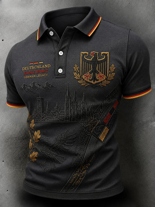Herren-Poloshirt im Retro-Stil mit Adler-Print und kurzen Ärmeln