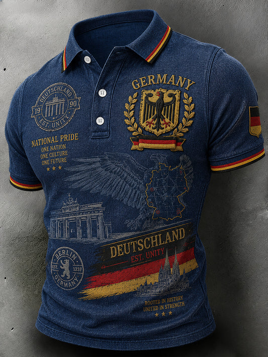 Herren-Poloshirt im Retro-Stil mit Adler-Print und kurzen Ärmeln