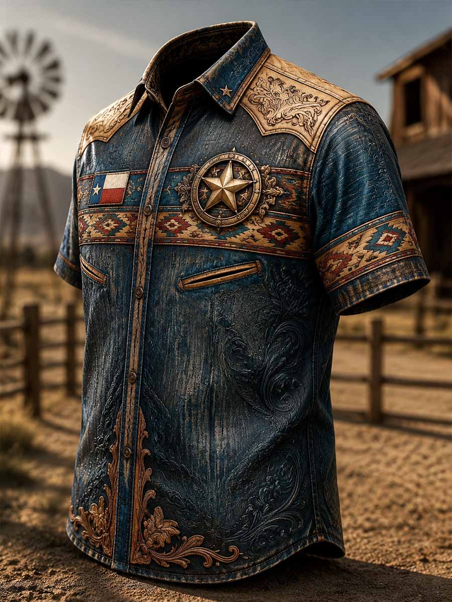 Herren Vintage Western Muster bedrucktes Hemd