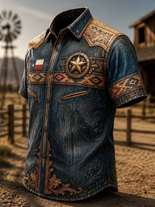 Herren Vintage Western Muster bedrucktes Hemd