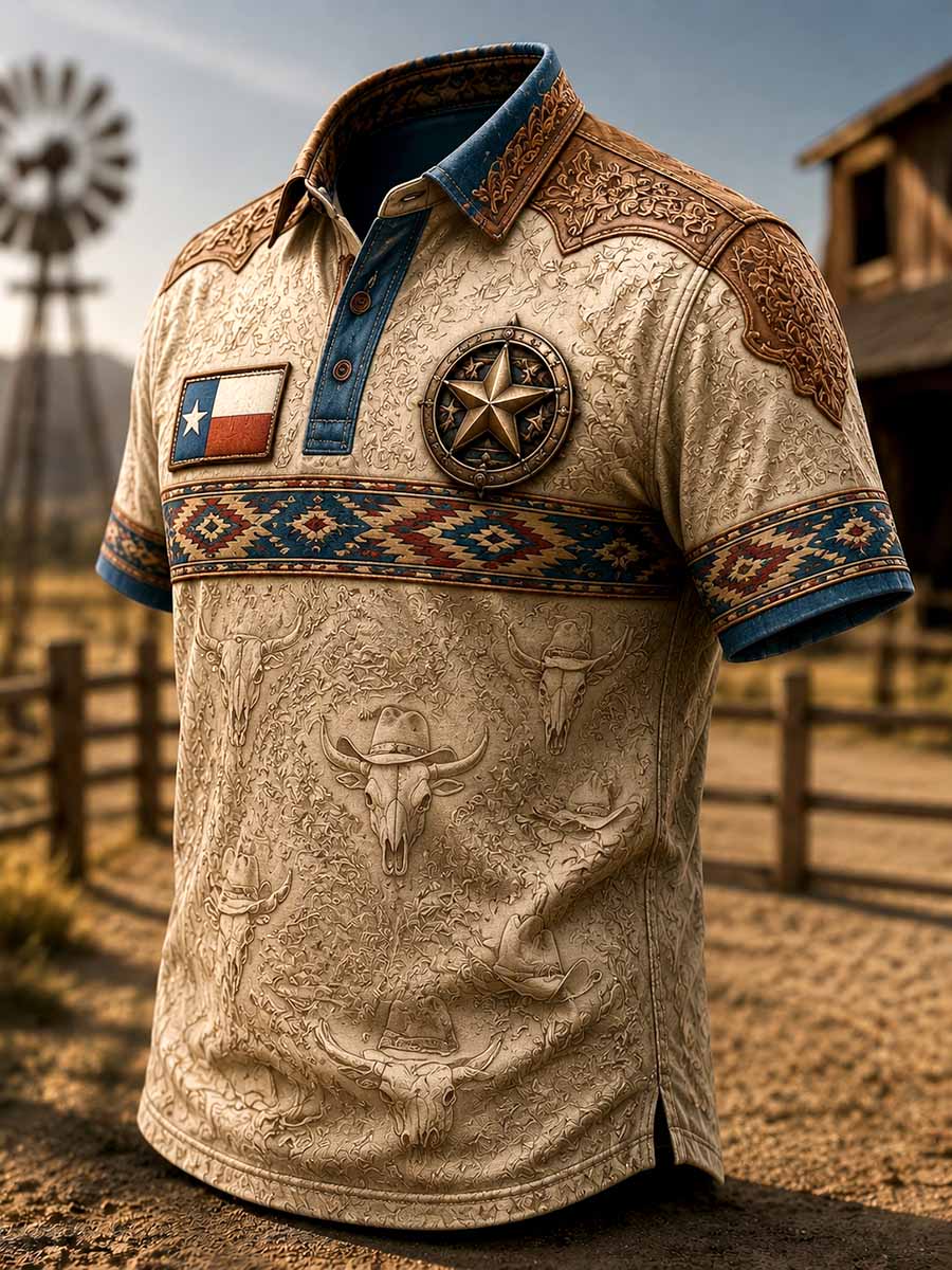Herren-Poloshirt im Vintage-Western-Design mit Aufdruck
