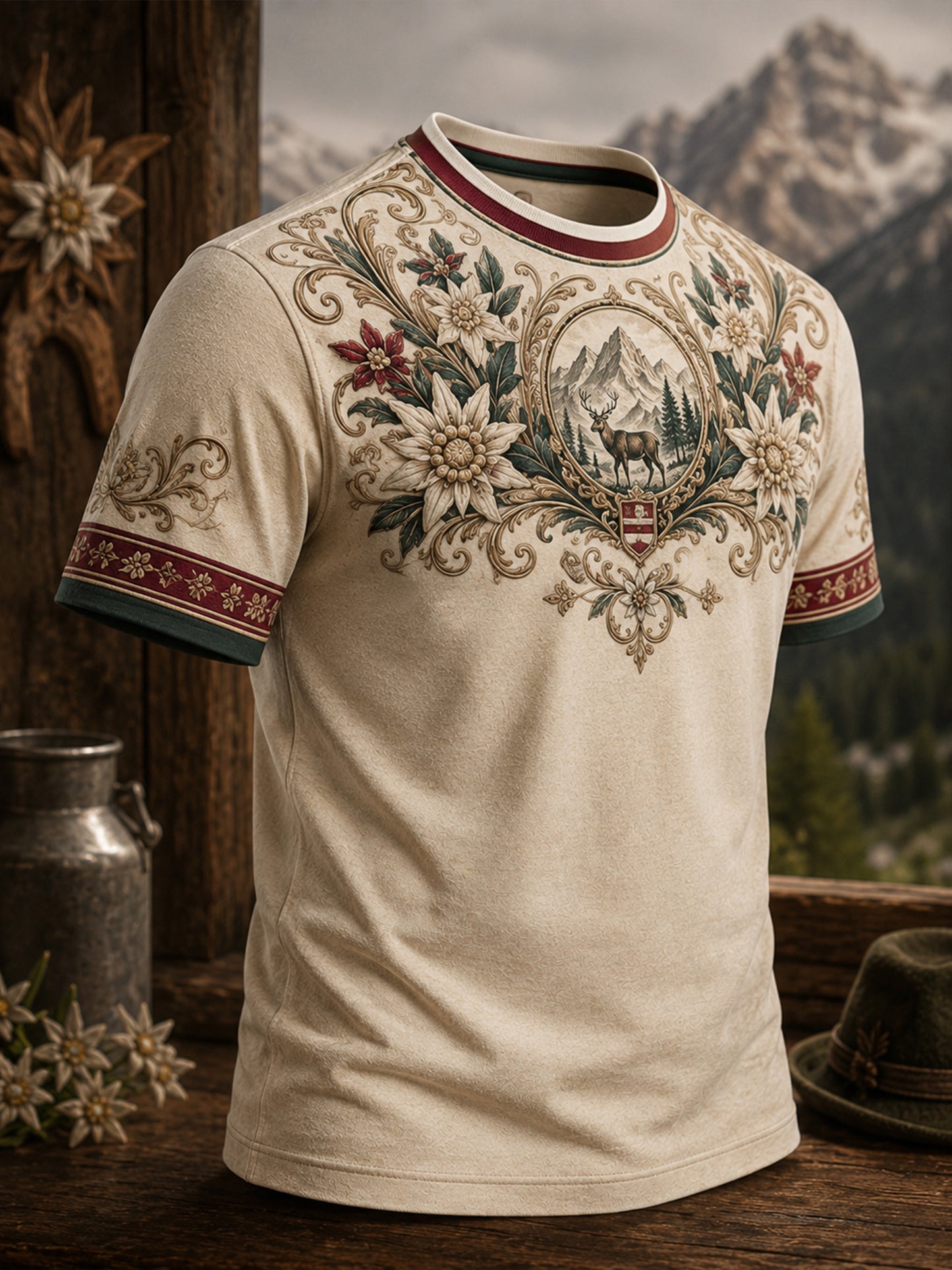 Herren-Casual-T-Shirt im österreichischen Landhausstil mit Kunstdruck