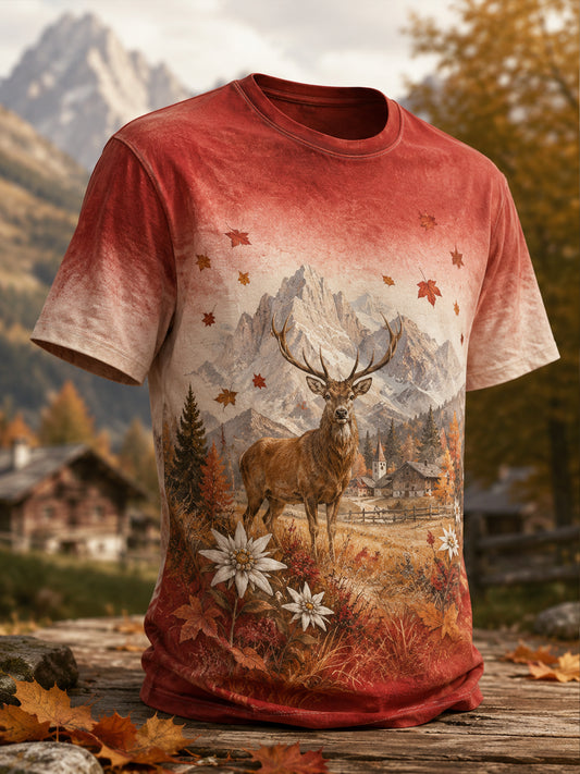 Herren-Casual-T-Shirt im österreichischen Landhausstil mit Kunstdruck