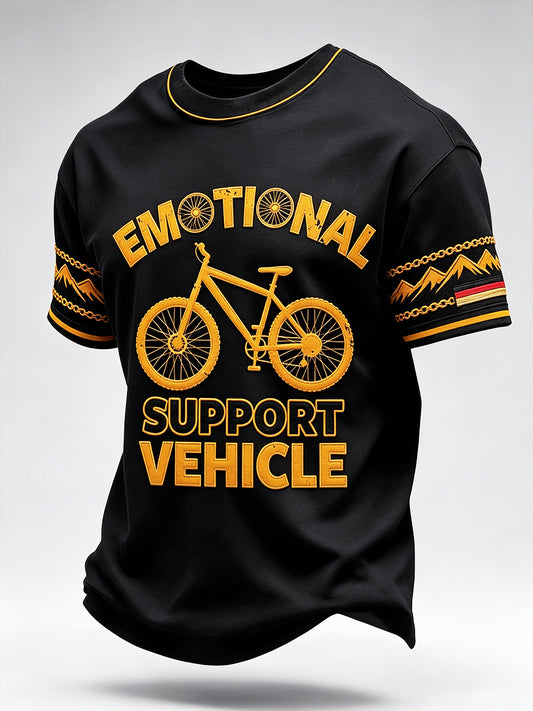 Herren-T-Shirt in Schwarz mit deutschem Radsport-Print, lässig geschnitten