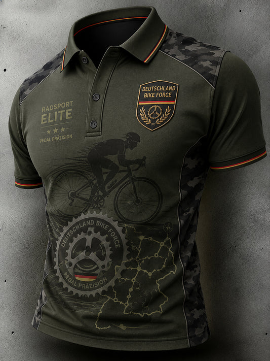 Herren-Poloshirt mit kurzen Ärmeln und Fahrradmotiv-Print