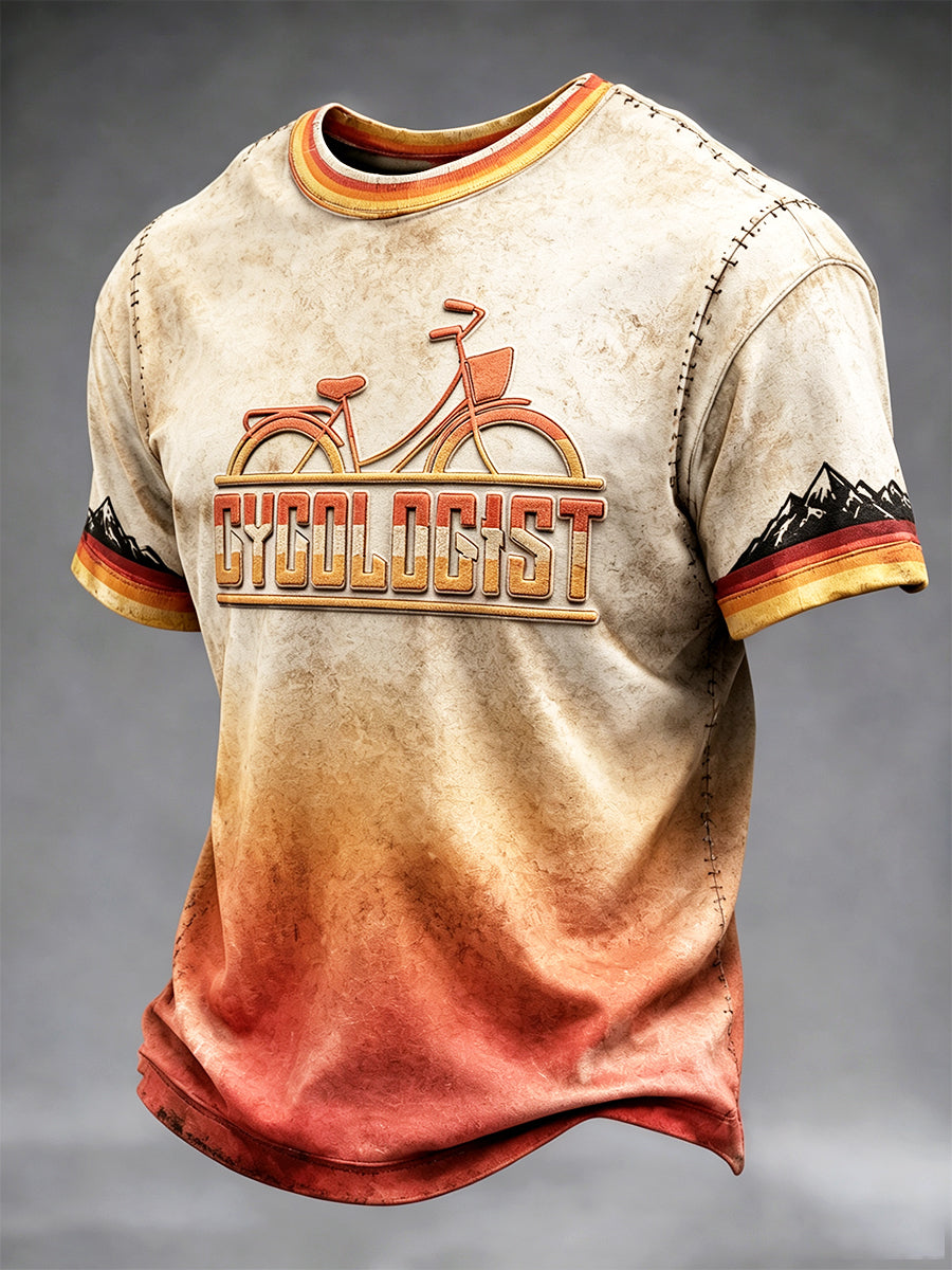 Herren-Retro-Radfahr-T-Shirt in deutscher Optik mit Farbverlauf und lässigem Druck