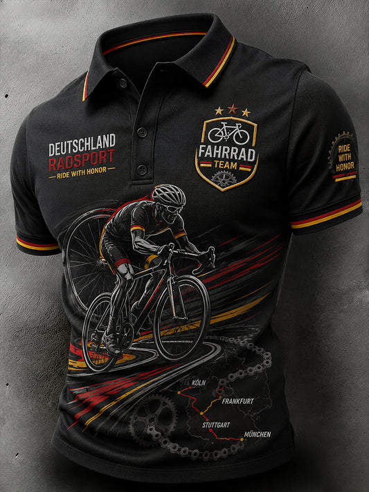 Herren-Poloshirt mit kurzen Ärmeln und Fahrradmotiv-Print