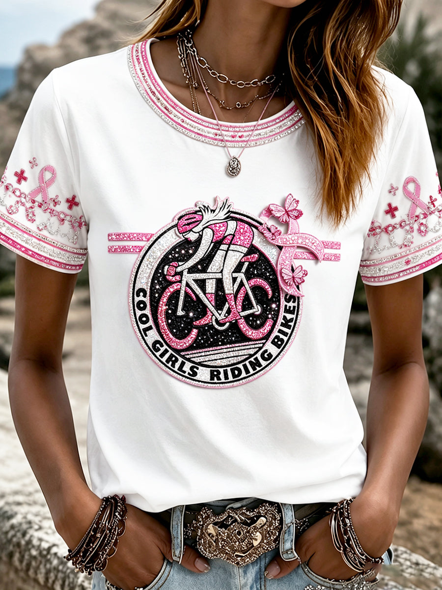 Weißes Damen-Radtrikot mit Brustkrebs-Print