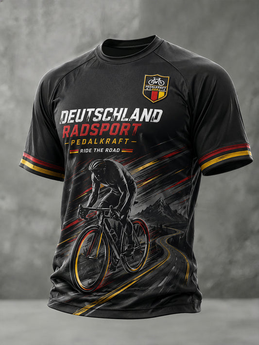 Herren-Raglan-T-Shirt mit kurzen Ärmeln und Fahrrad-Motiv-Print