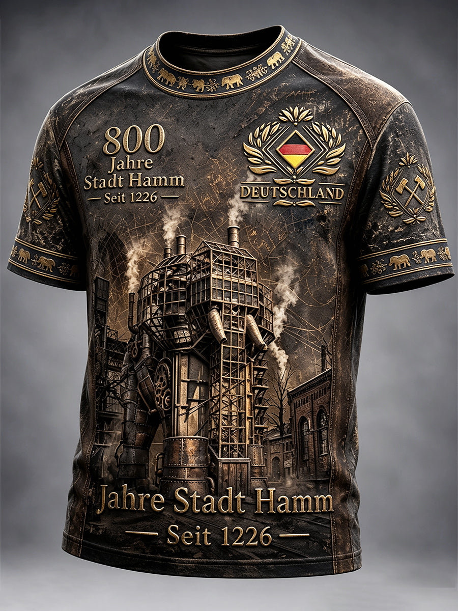 Herren-T-Shirt mit Vintage-Print zum 800. Jubiläum der Deutschen Hamm, lässiger Stil
