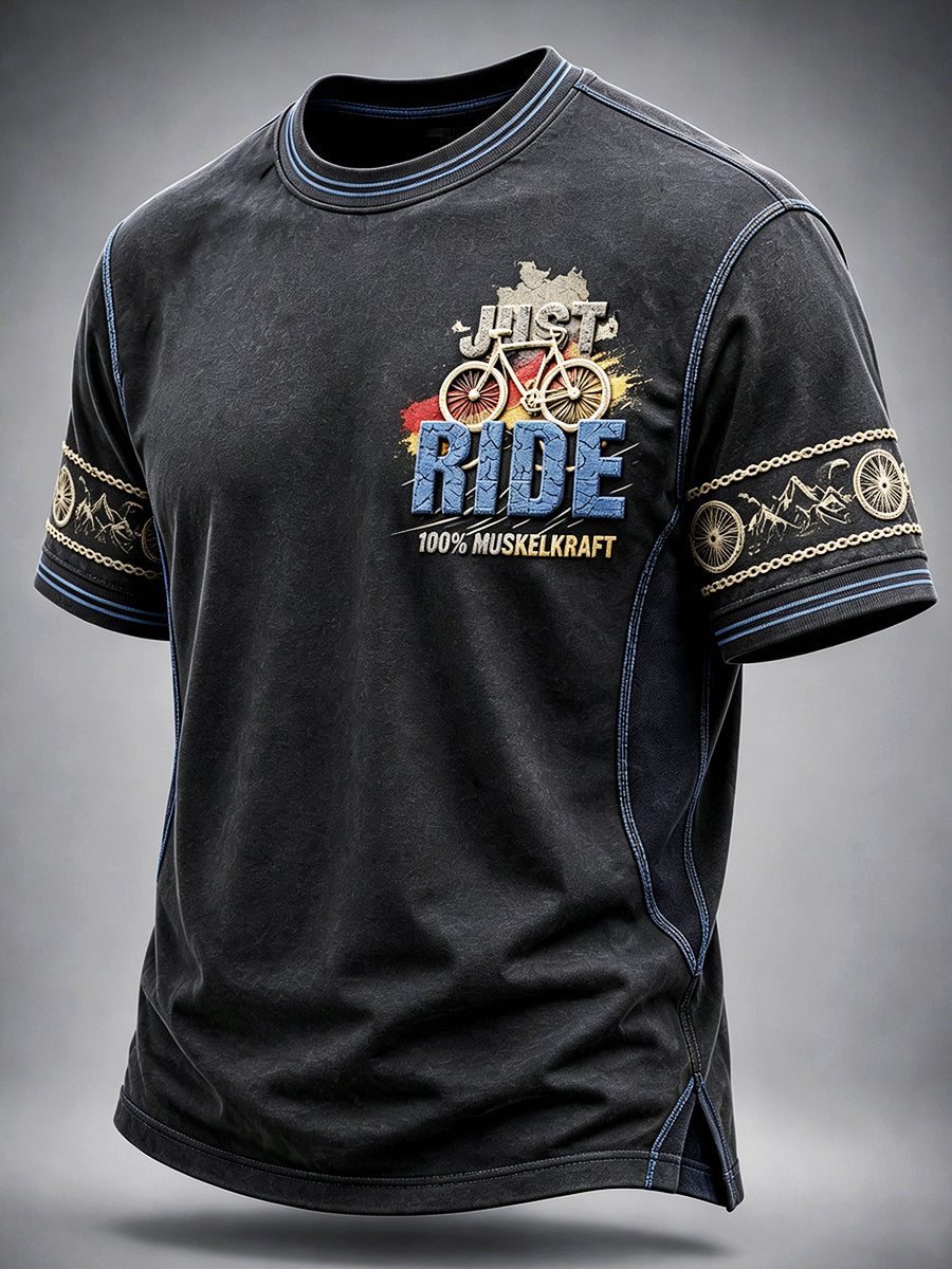 Herren-T-Shirt im deutschen Fahrrad-Style mit Patchwork-Print, lässig geschnitten